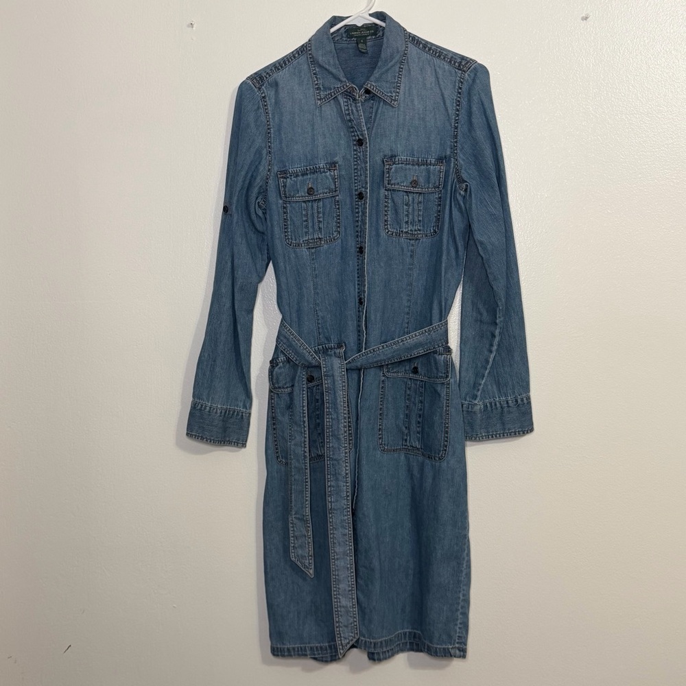 Lauren Ralph Lauren Sz 6 Denim Button Down Belted Midi Dress